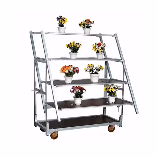 Galvanized Greenhouse Steel Metal Rolling Nursery Transport Flower Greenhouse Garden Display Cart